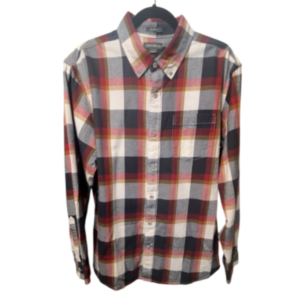 Eddie Bauer Men’s Plaid Relaxed Fit Cotton Button-Down Shirt Size L